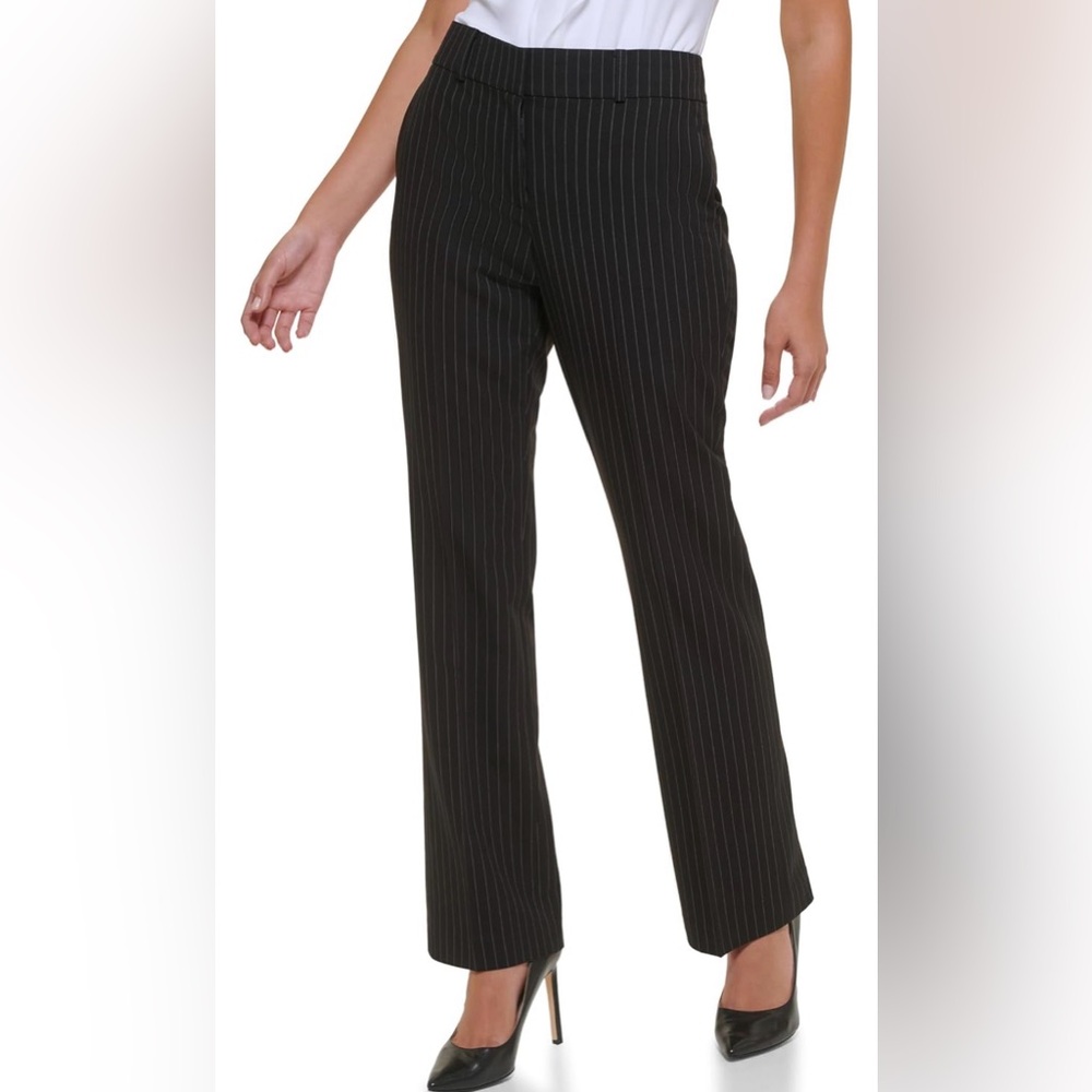 Tommy Hilfiger Sutton Boot Leg Pinstripe Pants Black Size 12 NWT